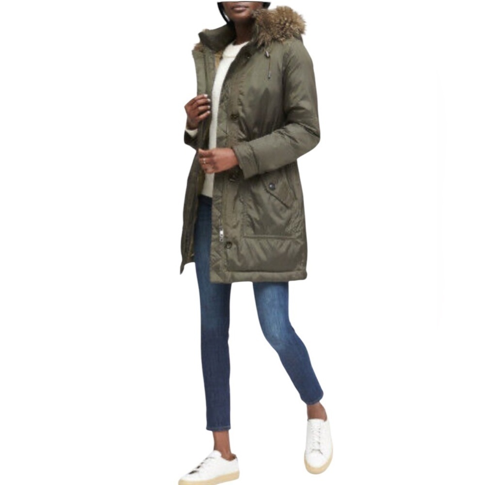 Urban Republic size small faux fur hooded military hunter green jacket